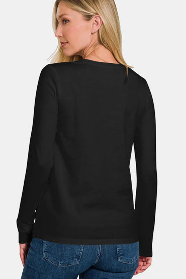 Zenana Full Size Solid Color Round Neck Long Sleeve T-Shirt - Love Salve 