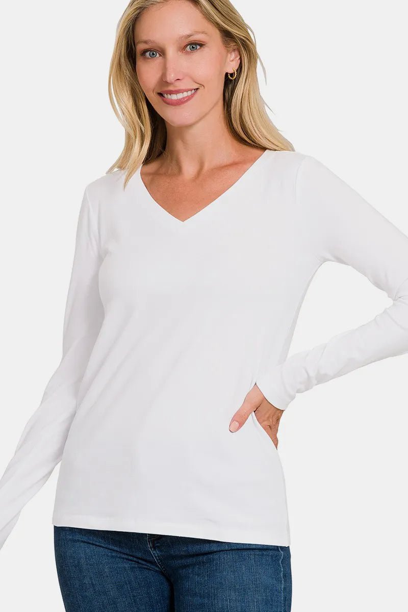 Zenana Full Size V-Neck Long Sleeve T-Shirt for Women - Love Salve 
