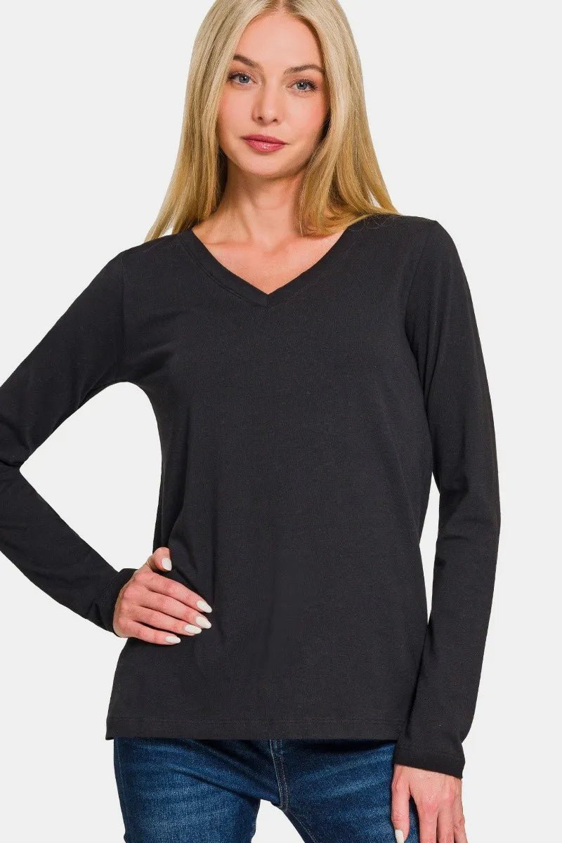 Zenana Full Size V-Neck Long Sleeve T-Shirt for Women - Love Salve 