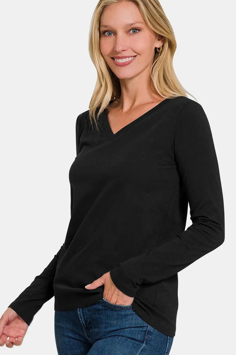Zenana Full Size V-Neck Long Sleeve T-Shirt for Women - Love Salve 