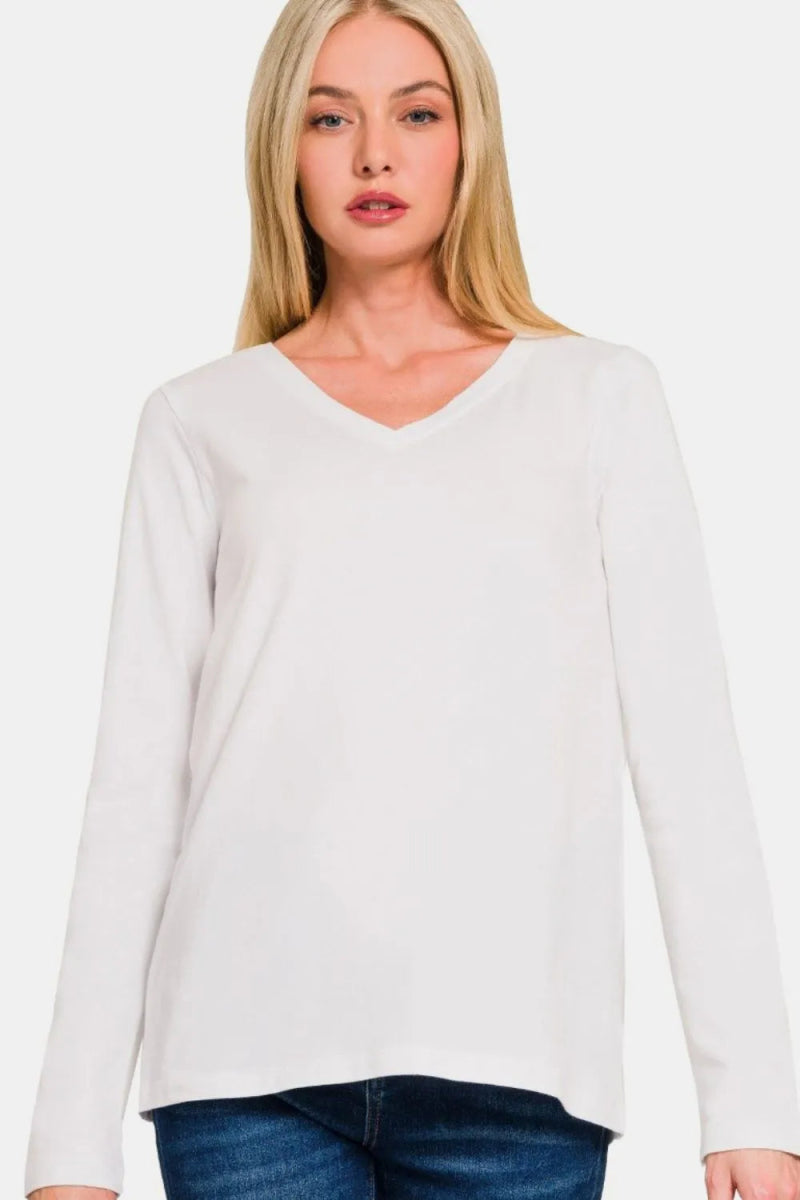 Zenana Full Size V-Neck Long Sleeve T-Shirt for Women - Love Salve 