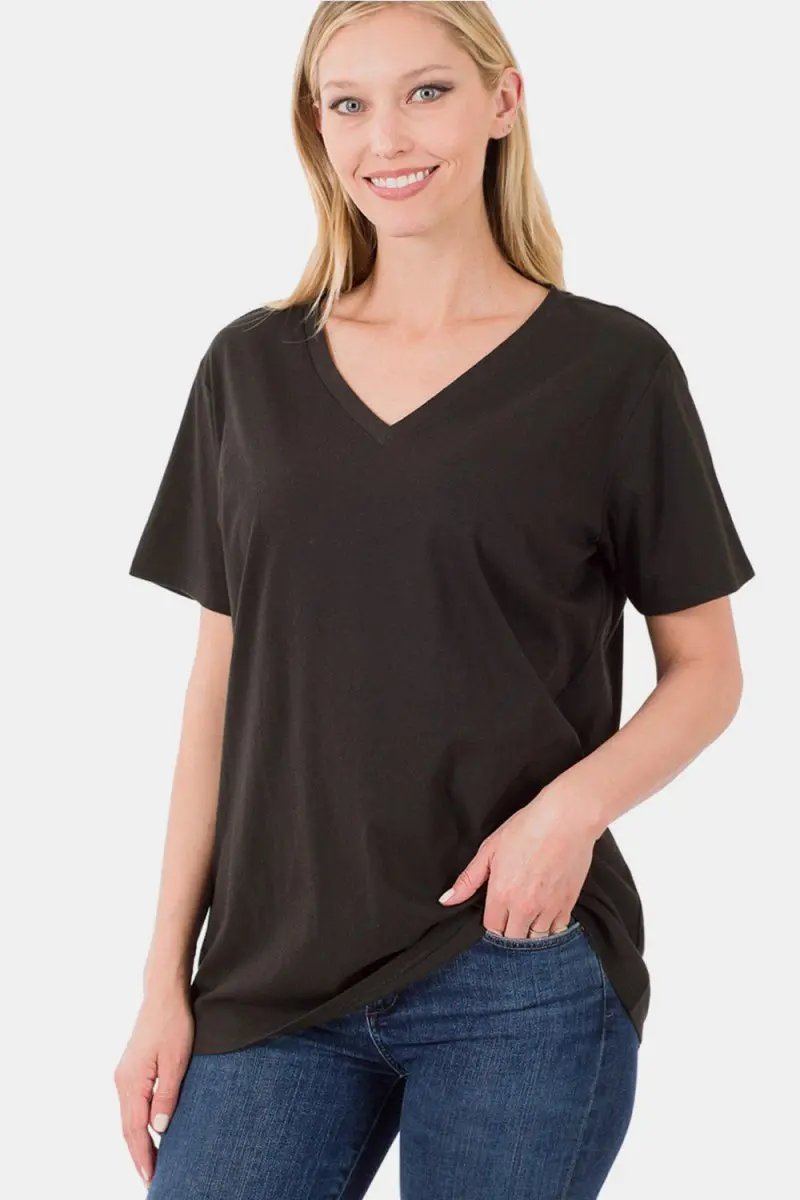 Zenana Full Size V-Neck Short Sleeve T-Shirt for Women - Love Salve 