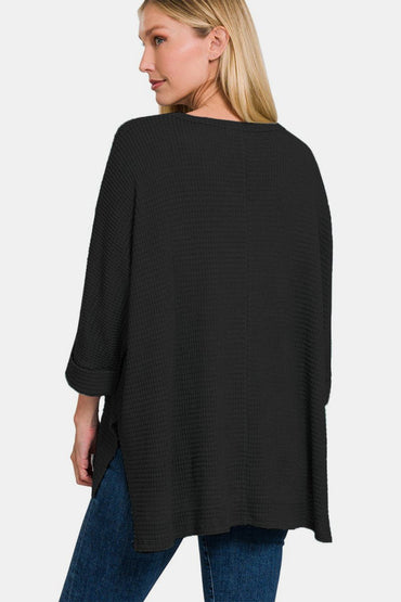 Zenana Full Size Waffle Knit V-Neck Long Sleeve Top - Love Salve 