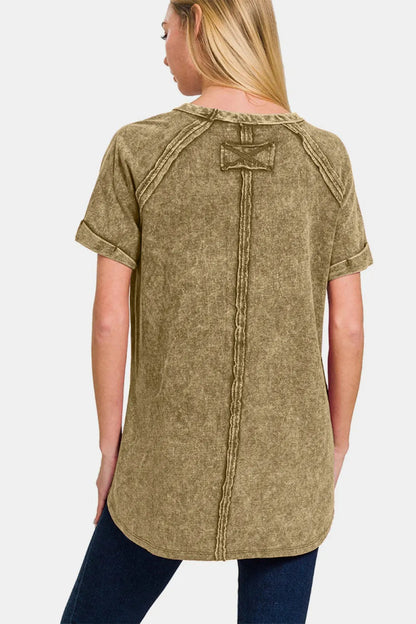 Zenana Heathered Round Neck Short Sleeve Top for Women - Love Salve 