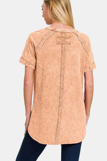 Zenana Heathered Round Neck Short Sleeve Top for Women - Love Salve 