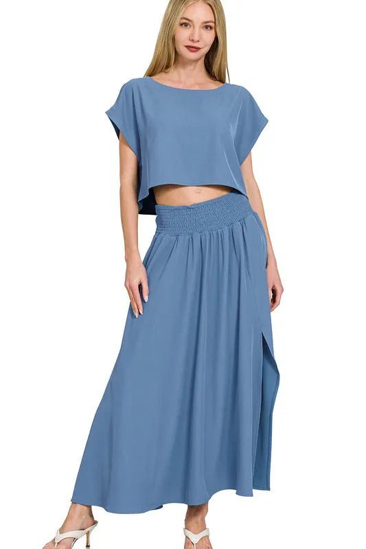 Zenana Heavy Woven Span Crop Tee & Skirt Set - Love Salve