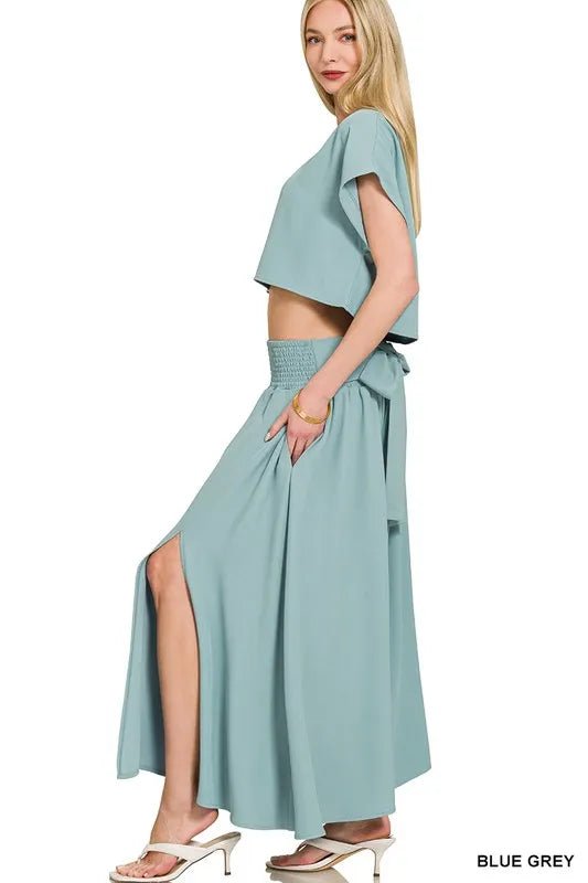 Zenana Heavy Woven Span Crop Tee & Skirt Set - Love Salve