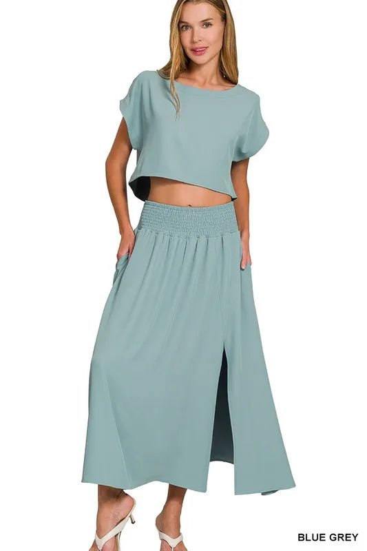 Zenana Heavy Woven Span Crop Tee & Skirt Set - Love Salve