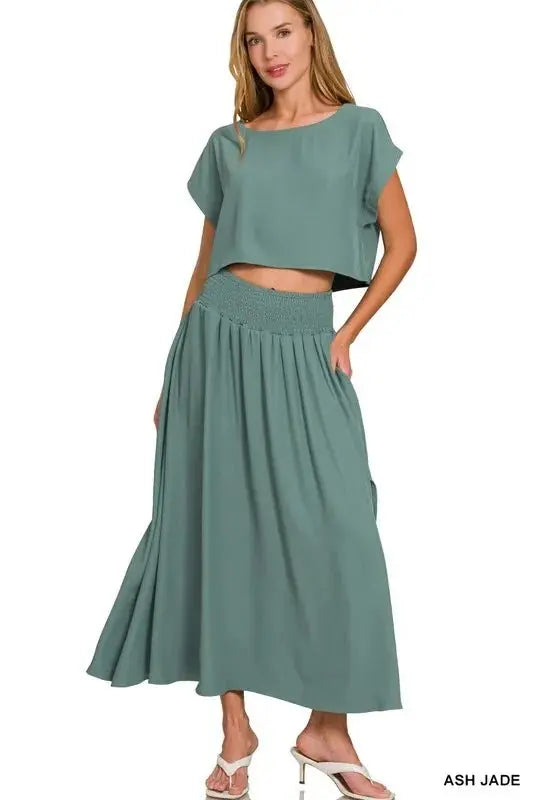 Zenana Heavy Woven Span Crop Tee & Skirt Set - Love Salve