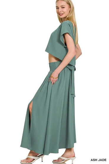 Zenana Heavy Woven Span Crop Tee & Skirt Set - Love Salve
