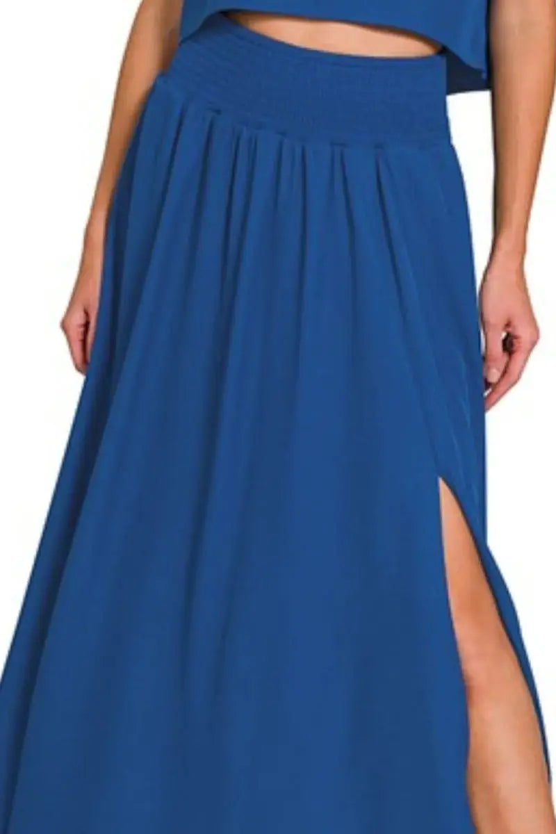 Zenana Heavy Woven Span Crop Tee & Skirt Set - Love Salve