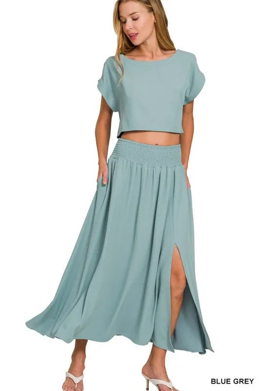 Zenana Heavy Woven Span Crop Tee & Skirt Set - Love Salve