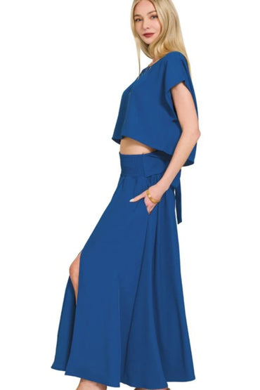 Zenana Heavy Woven Span Crop Tee & Skirt Set - Love Salve