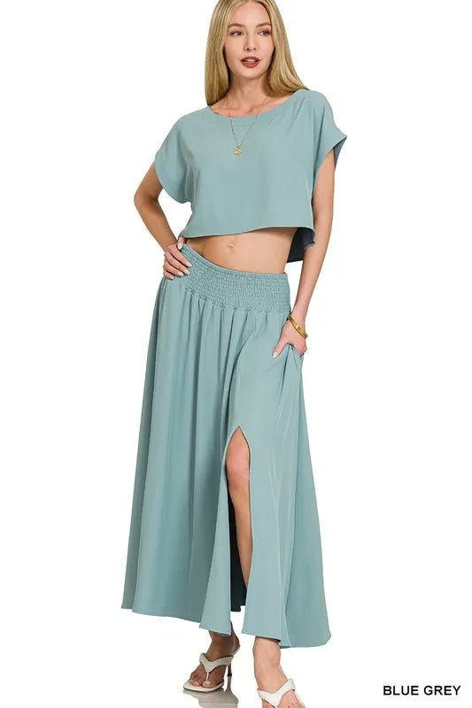 Zenana Heavy Woven Span Crop Tee & Skirt Set - Love Salve