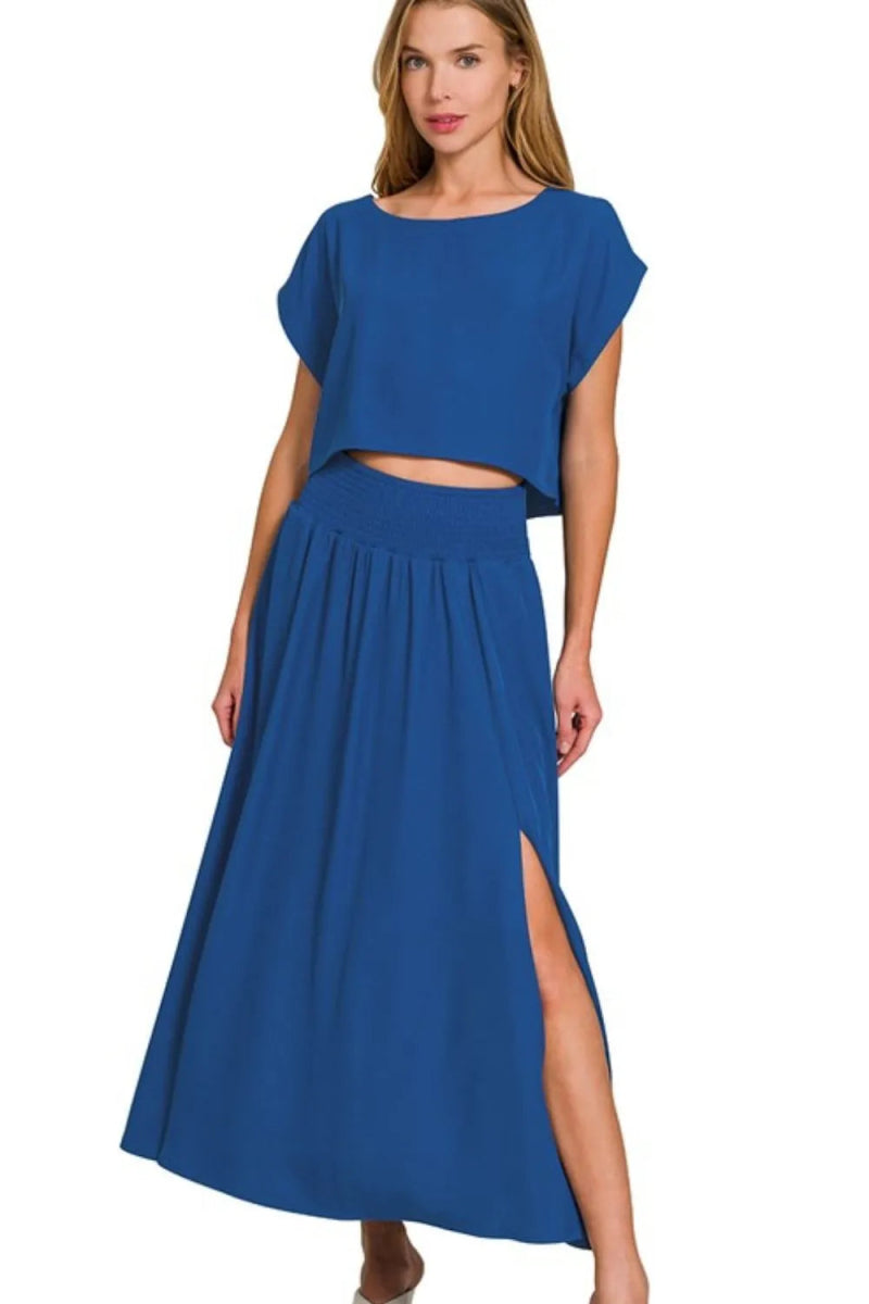Zenana Heavy Woven Span Crop Tee & Skirt Set - Love Salve