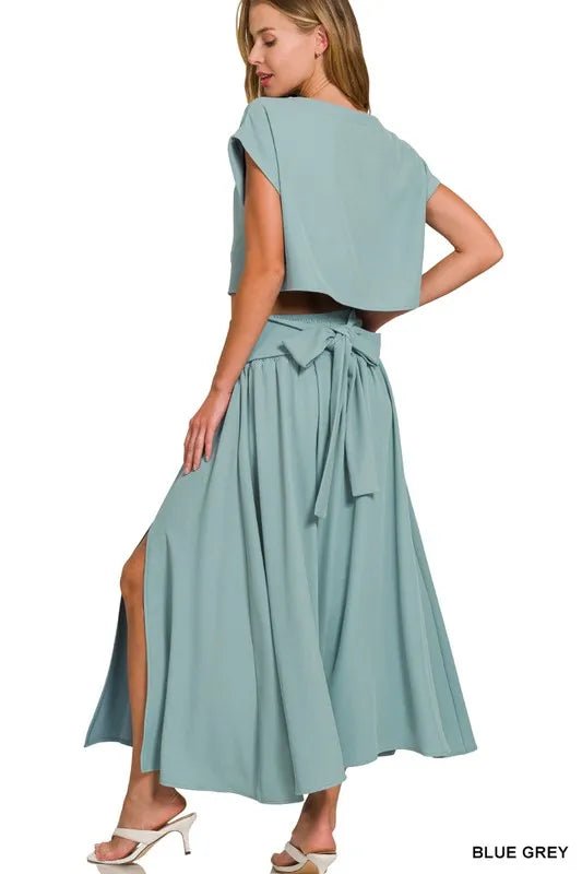 Zenana Heavy Woven Span Crop Tee & Skirt Set - Love Salve