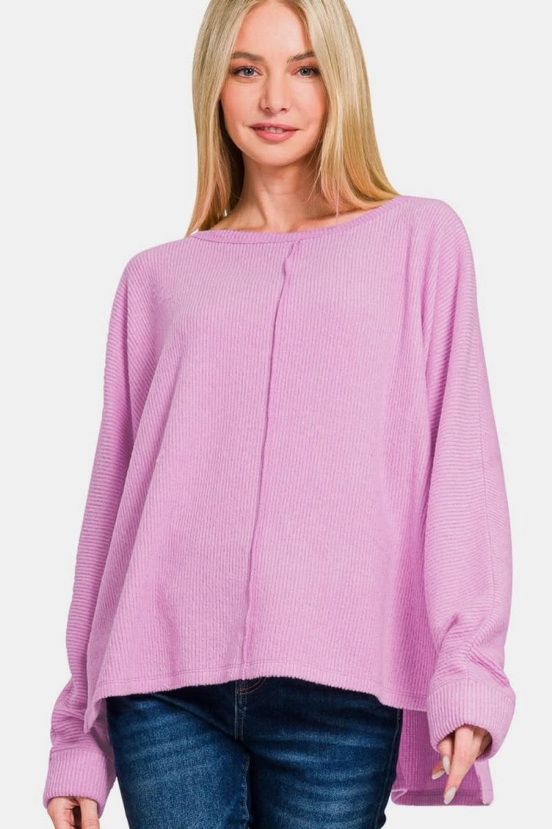 Zenana High-Low Side Slit Round Neck T-Shirt - Love Salve 
