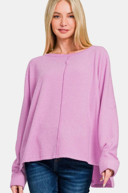 Zenana High-Low Side Slit Round Neck T-Shirt - Love Salve 