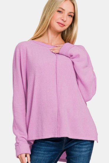Zenana High-Low Side Slit Round Neck T-Shirt - Love Salve 
