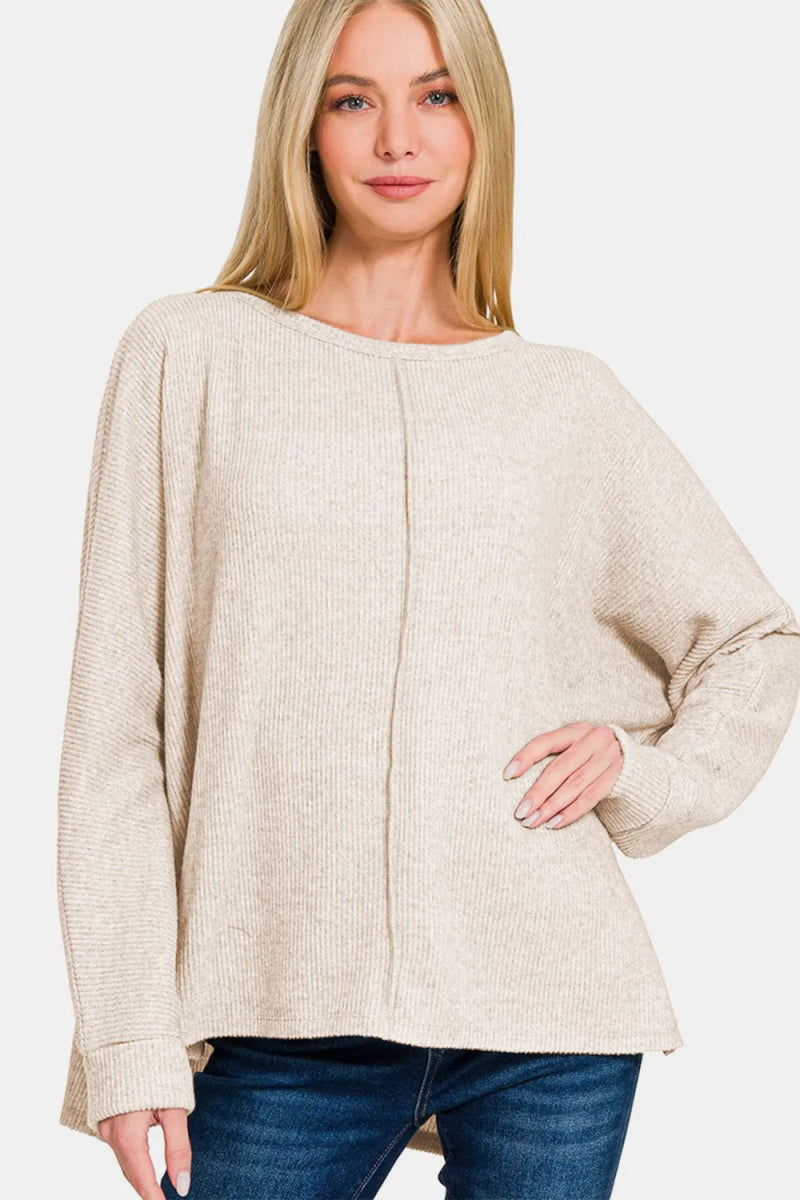 Zenana High-Low Side Slit Round Neck T-Shirt for Women - Love Salve 