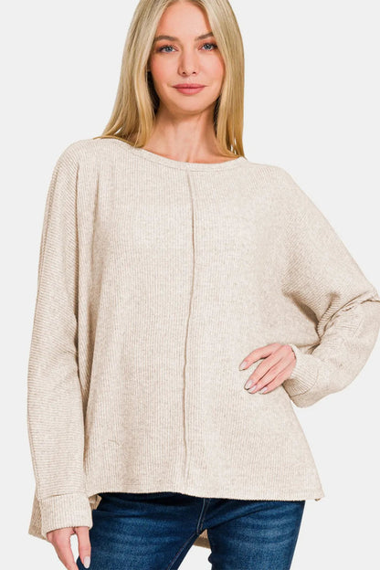 Zenana High-Low Side Slit Round Neck T-Shirt for Women - Love Salve 