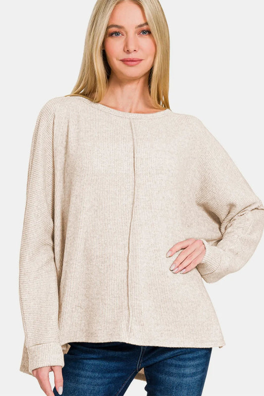 Zenana High-Low Side Slit Round Neck T-Shirt for Women - Love Salve 