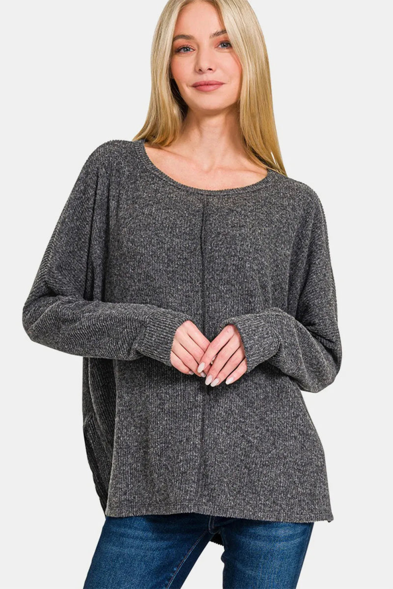 Zenana High-Low Side Slit Round Neck T-Shirt for Women - Love Salve 