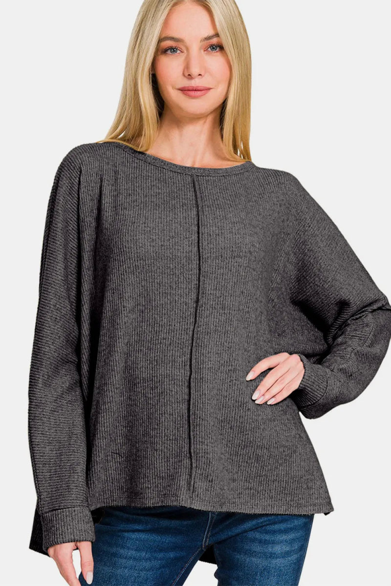 Zenana High-Low Side Slit Round Neck T-Shirt for Women - Love Salve 