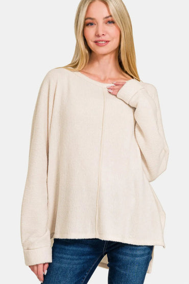 Zenana High-Low Side Slit Round Neck T-Shirt for Women - Love Salve 
