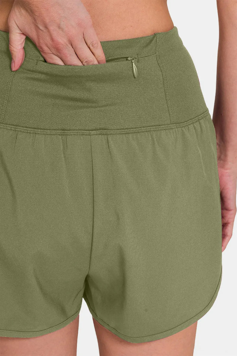 Zenana High-Waisted Zippered Back Pocket Active Shorts - Love Salve 