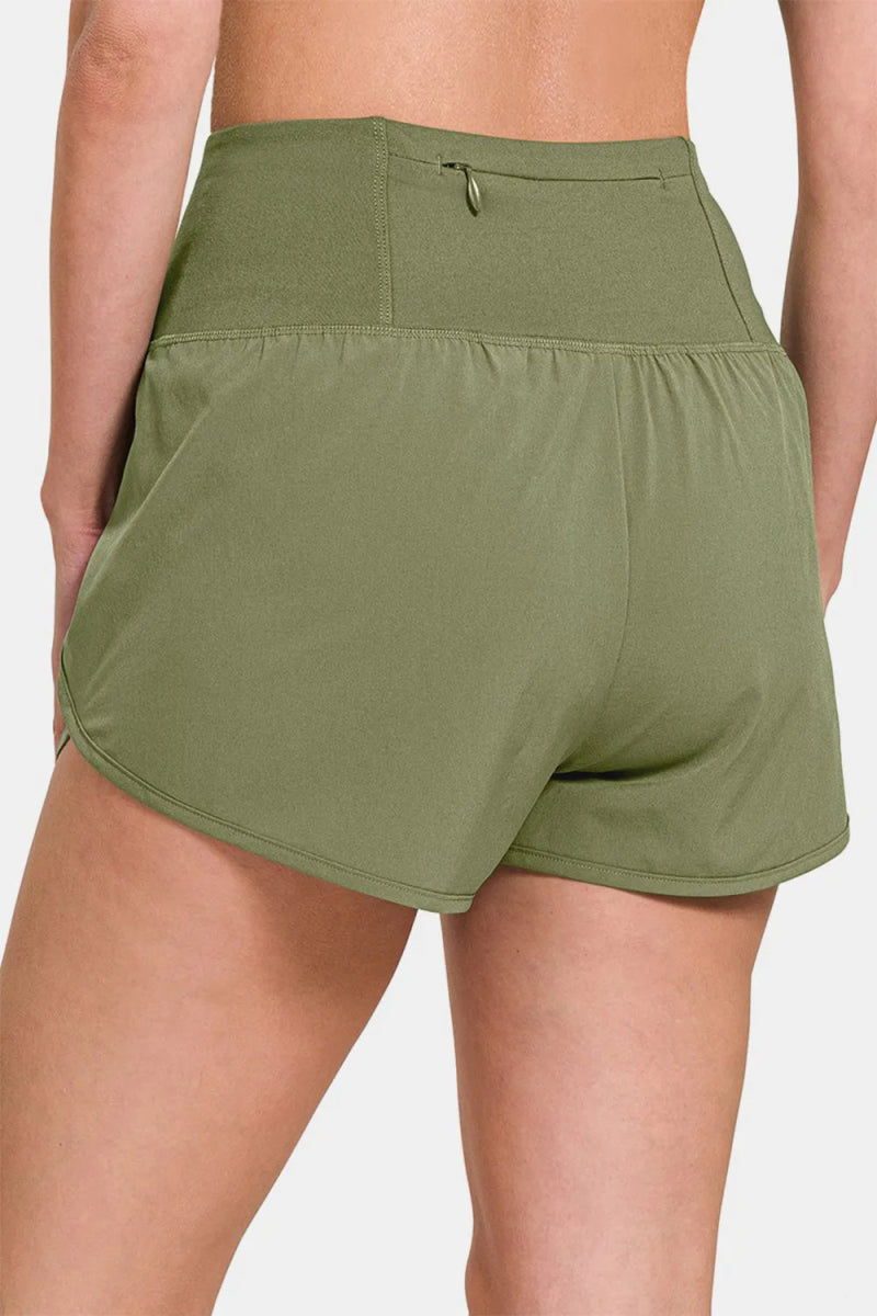 Zenana High-Waisted Zippered Back Pocket Active Shorts - Love Salve 