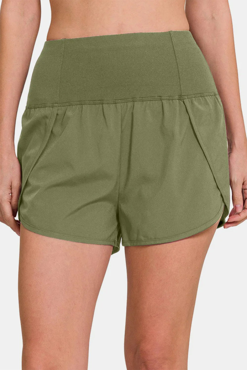 Zenana High-Waisted Zippered Back Pocket Active Shorts - Love Salve 
