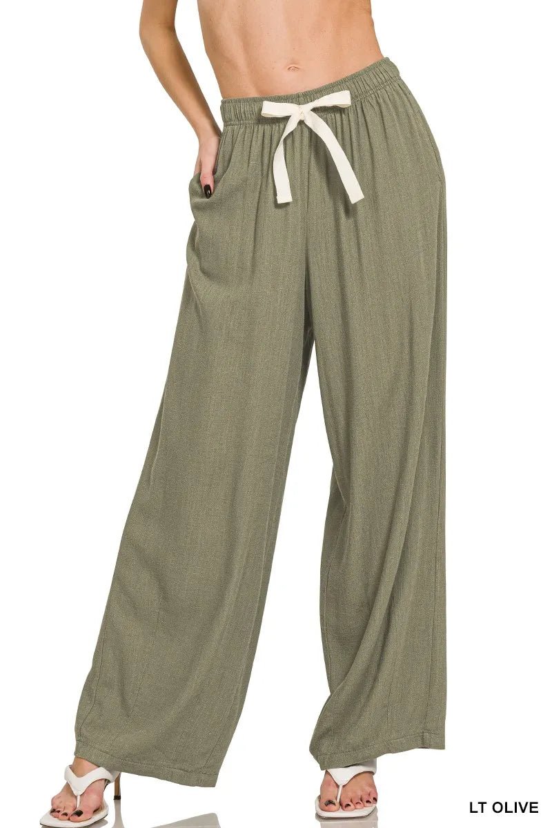 Zenana Linen Drawstring Pants for Comfortable Casual Wear - Love Salve 