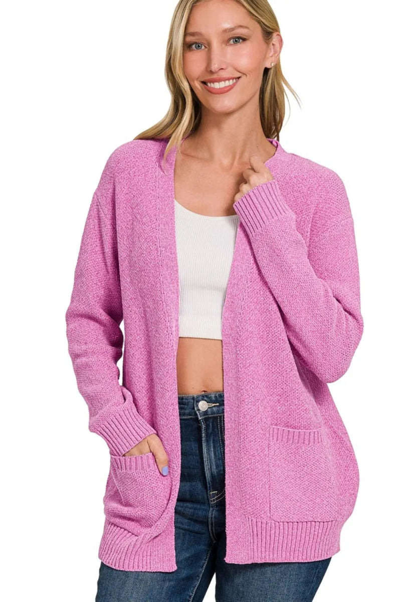 Zenana Melange Open Front Sweater Cardigan - Love Salve
