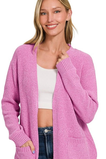 Zenana Melange Open Front Sweater Cardigan - Love Salve