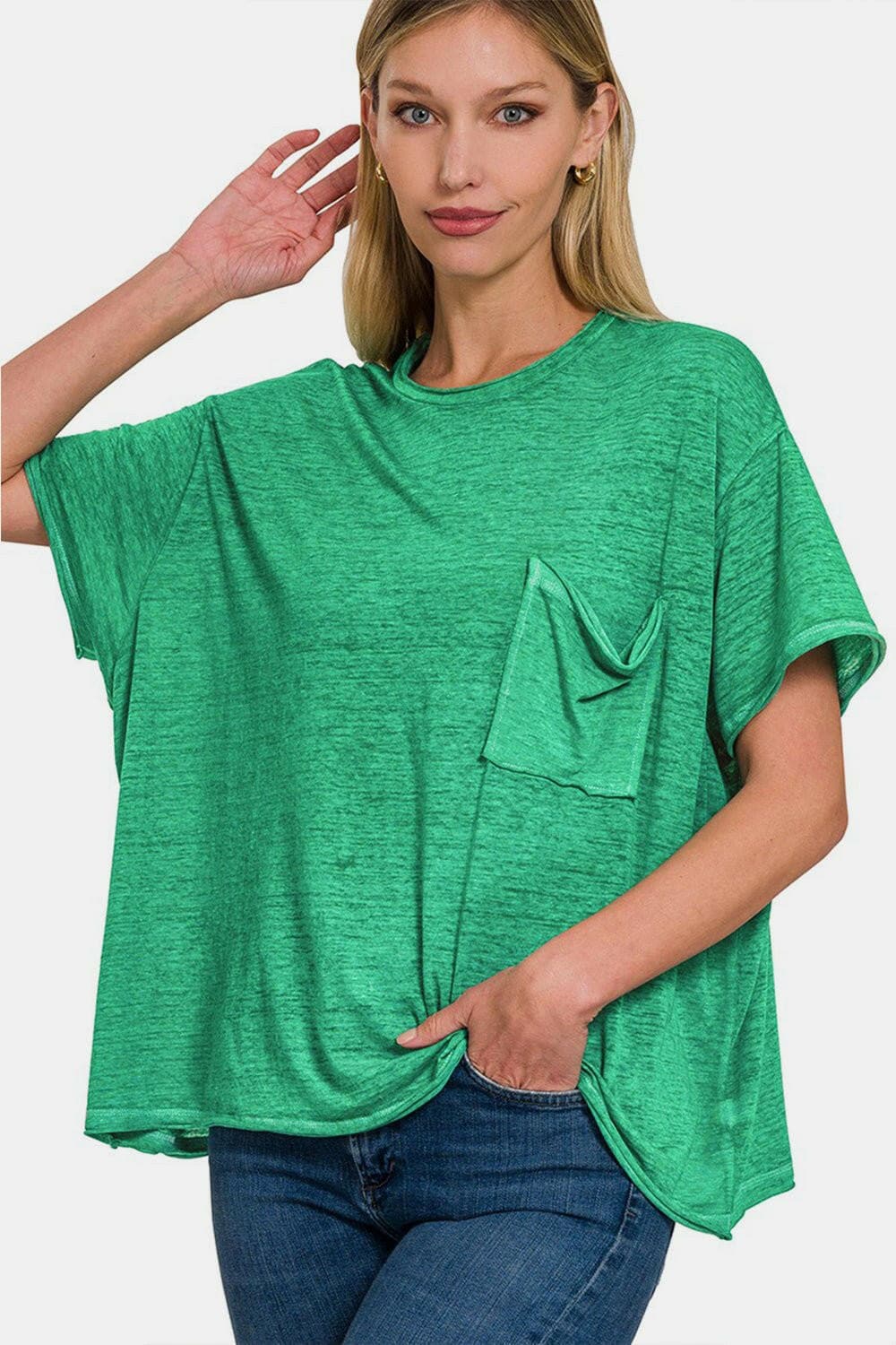 Zenana Pocketed Round Neck Dropped Shoulder T-Shirt - Love Salve