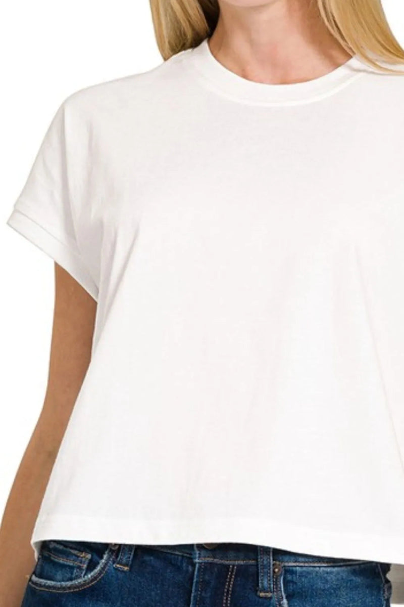 Zenana Premium Cotton Relaxed Crop Tee for Casual Style - Love Salve 