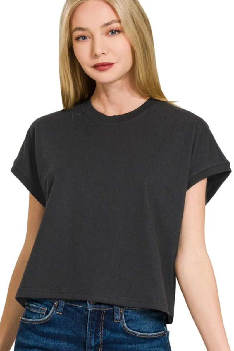 Zenana Premium Cotton Relaxed Crop Tee for Casual Style - Love Salve 