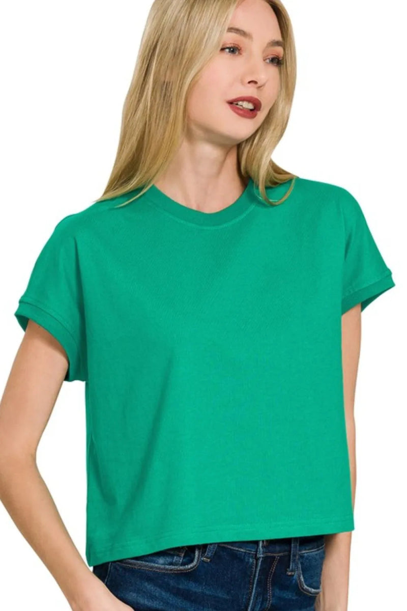 Zenana Premium Cotton Relaxed Crop Tee for Casual Style - Love Salve
