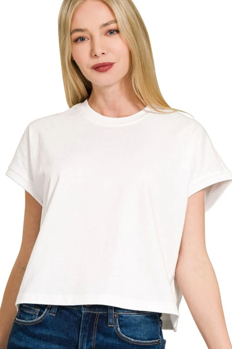 Zenana Premium Cotton Relaxed Crop Tee for Casual Style - Love Salve 