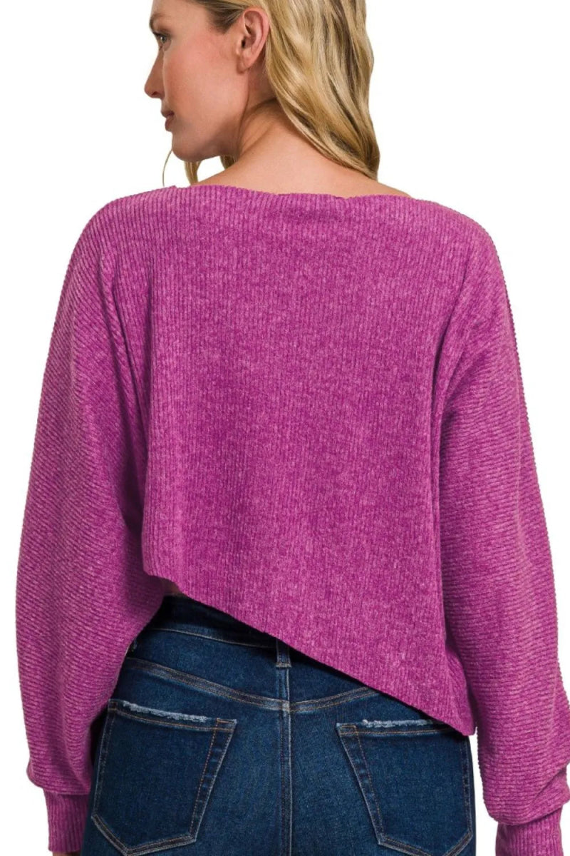 Zenana Ribbed Asymmetric Hem and Sleeve Top & Skirt Set - Love Salve