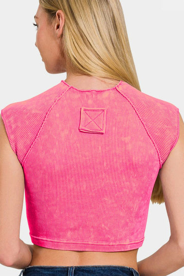 Zenana Ribbed Round Neck Cropped Top for Stylish Outfits - Love Salve