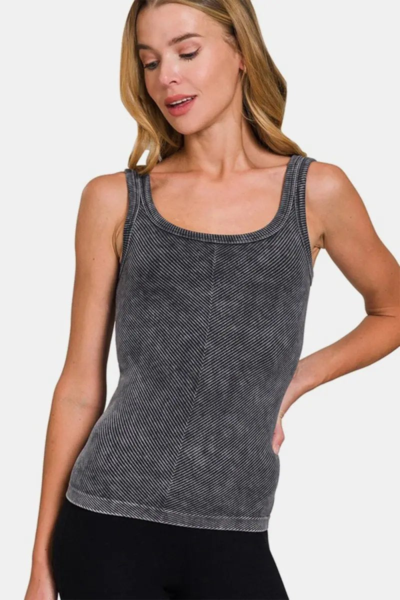 Zenana Ribbed Scoop Neck Tank for Stylish Layering - Love Salve 