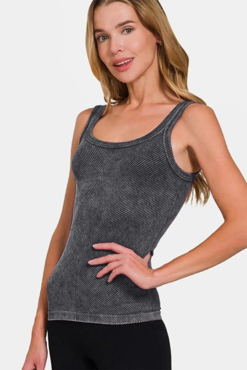 Zenana Ribbed Scoop Neck Tank for Stylish Layering - Love Salve 