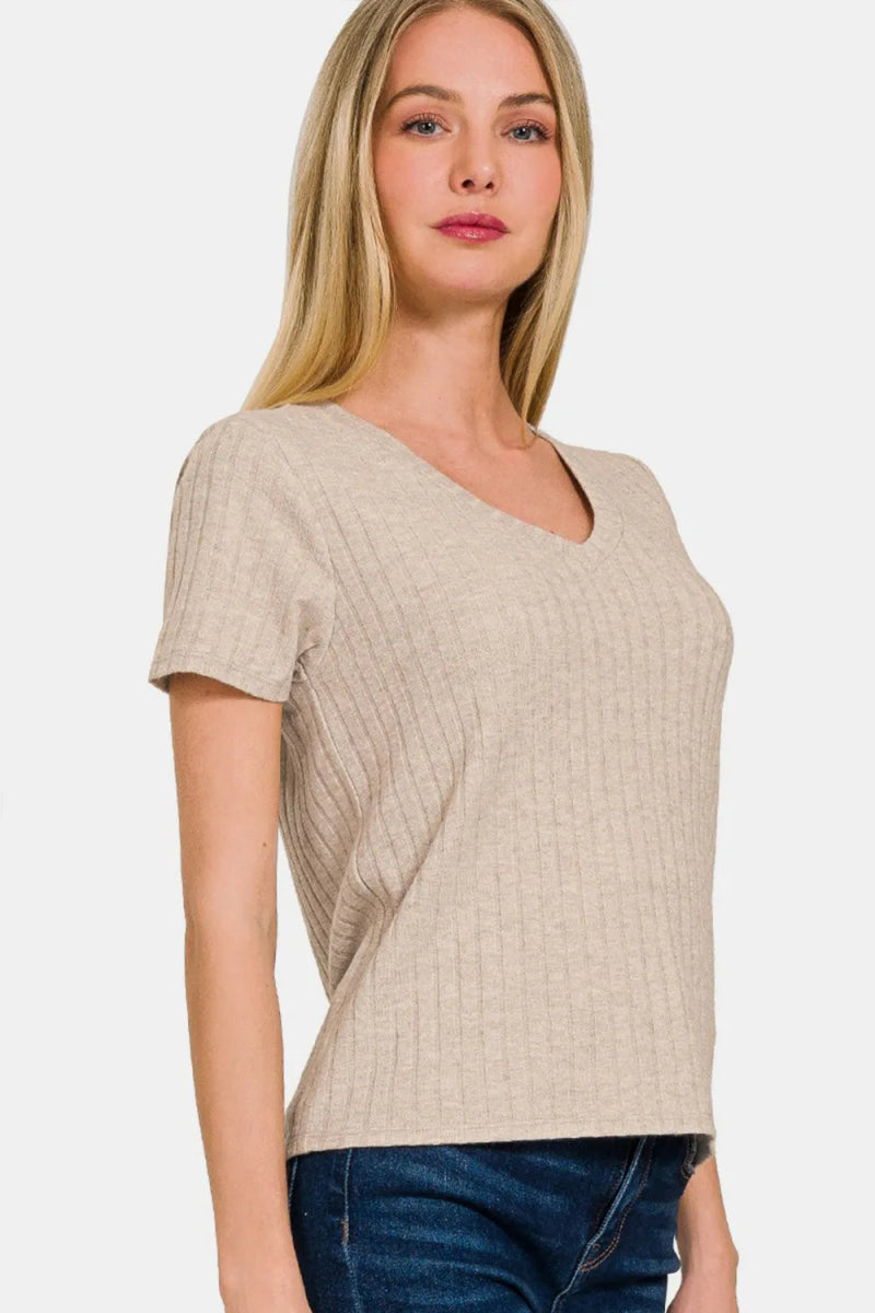 Zenana Ribbed Short Sleeve T-Shirt for Casual Style - Love Salve 