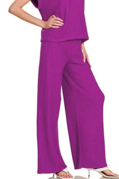 Zenana Rolled Sleeve Top and Pants Sweater Set - Love Salve