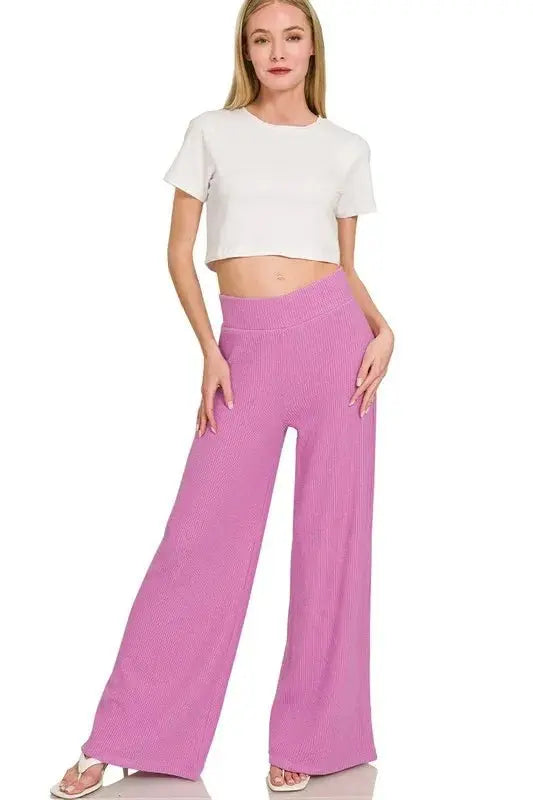 Zenana Rolled Sleeve Top and Pants Sweater Set - Love Salve
