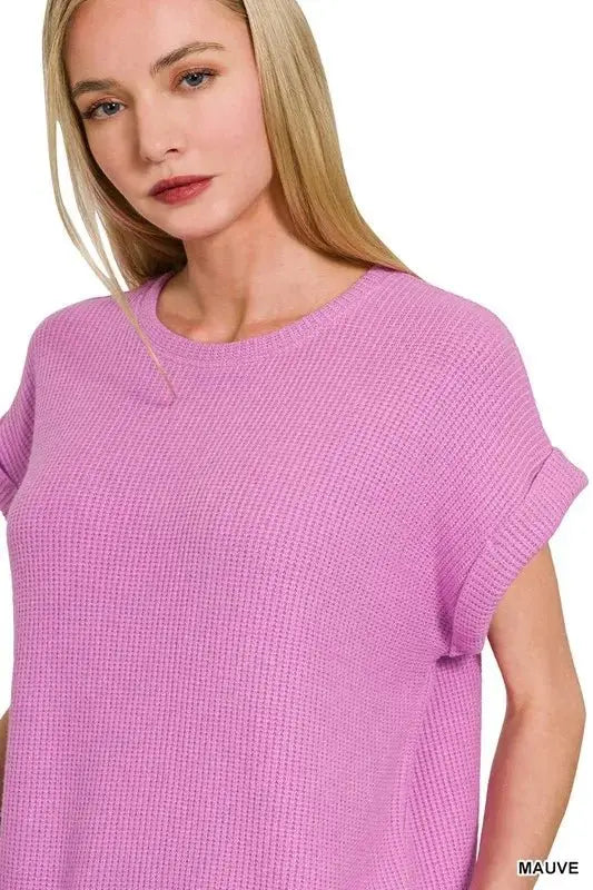 Zenana Rolled Sleeve Top and Pants Sweater Set - Love Salve