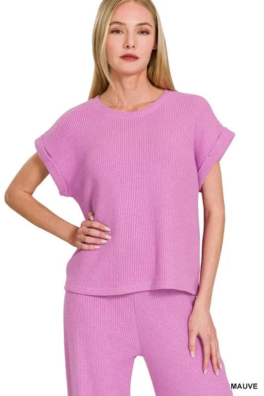 Zenana Rolled Sleeve Top and Pants Sweater Set - Love Salve