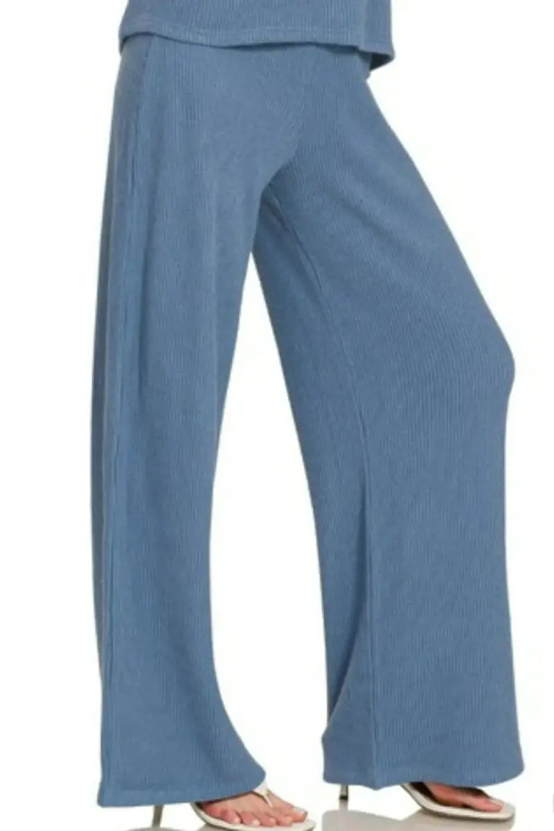 Zenana Rolled Sleeve Top and Pants Sweater Set - Love Salve